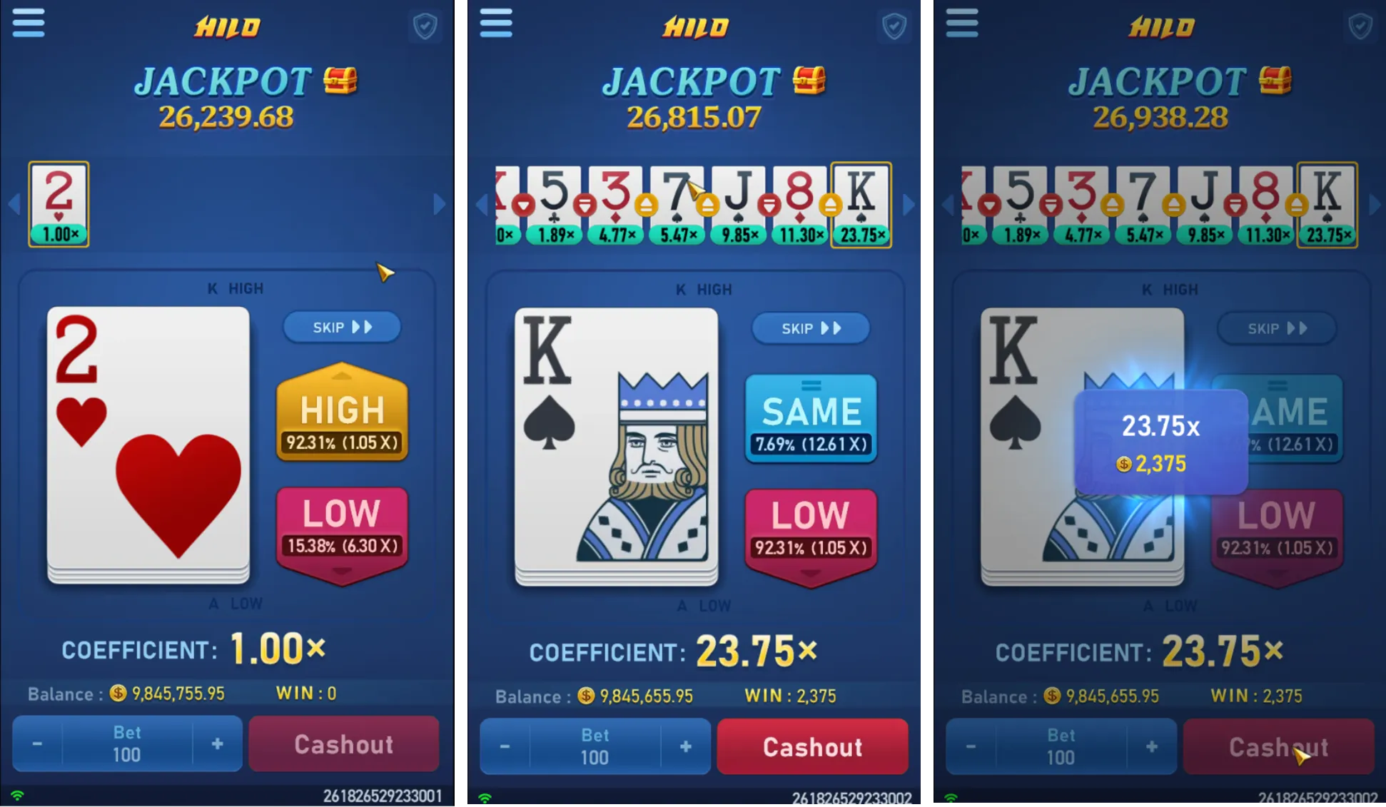 HILO game interface screenshot 2