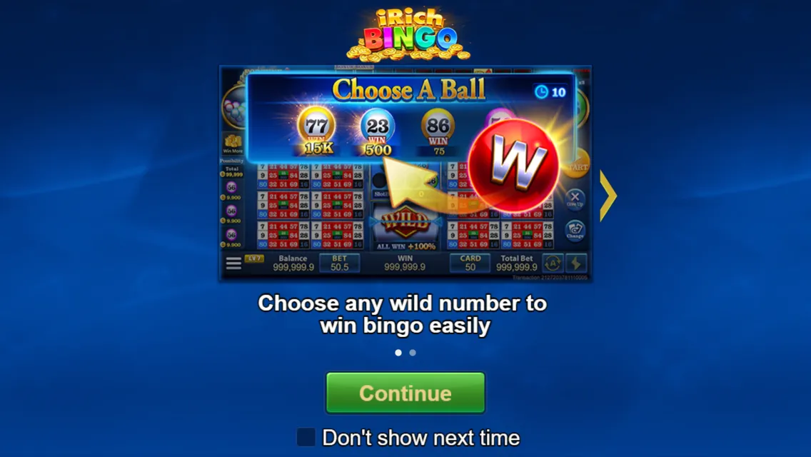 iRich Bingo game interface screenshot 1