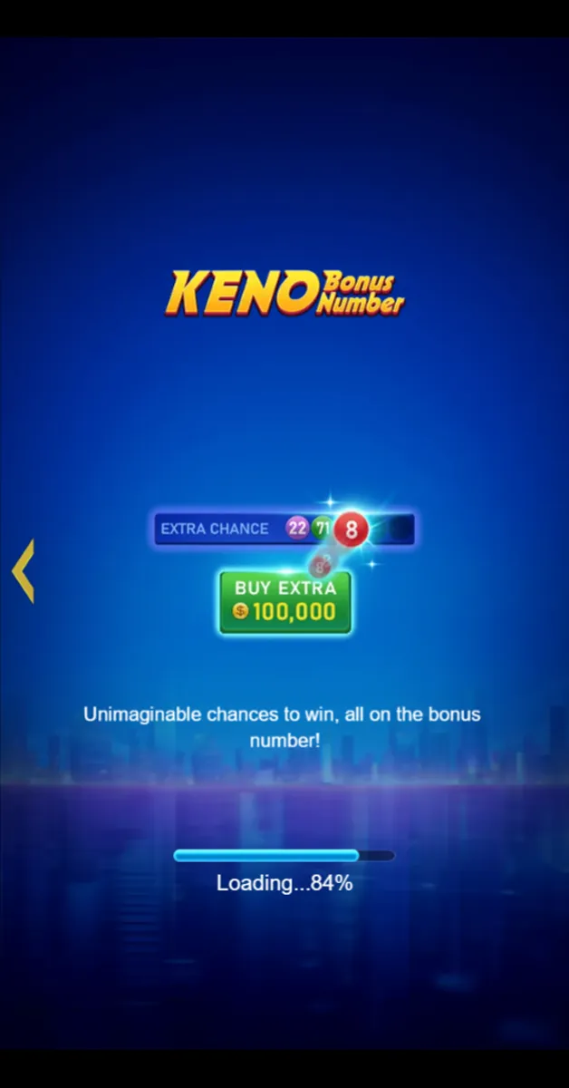 Keno Bonus Number game interface screenshot 2