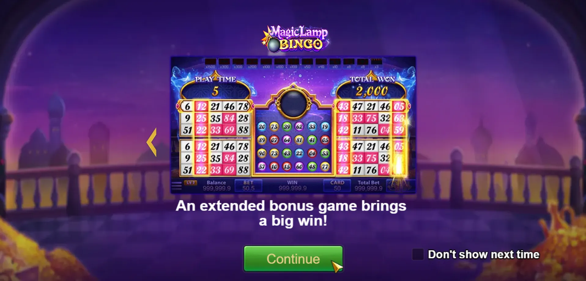 Magic Lamp Bingo game interface screenshot 2